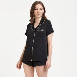 Bluebella - US Abigail Shirt And Short Set Black/Pale Pink Nightwear