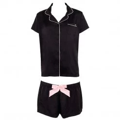 Bluebella - US Abigail Shirt And Short Set Black/Pale Pink Nightwear