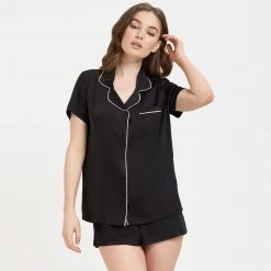 Bluebella - US Abigail Shirt And Short Set Black/Pale Pink Nightwear