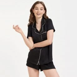 Bluebella - US Abigail Shirt And Short Set Black/Pale Pink Nightwear