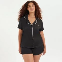 Bluebella - US Abigail Shirt And Short Set Black/Pale Pink Nightwear