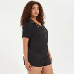 Bluebella - US Abigail Shirt And Short Set Black/Pale Pink Nightwear