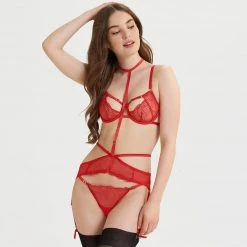 Bluebella - US Enya Garter Belt Harness With Detachable Harness Red Lingerie