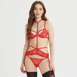 Bluebella - US Enya Garter Belt Harness With Detachable Harness Red Lingerie