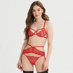 Bluebella - US Enya Garter Belt Harness With Detachable Harness Red Lingerie