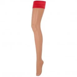 Bluebella - US Plain Top Thigh Highs Sheer/Red Stockings 6 Bluebella - US Plain Top Thigh Highs Sheer/Red Stockings