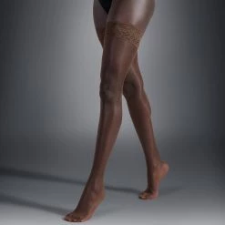 Bluebella - US Stockings Plain Leg/Lace Top Thigh Highs Caramel