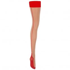 Bluebella - US Back Seam Leg/Plain Top Stockings Sheer/Red