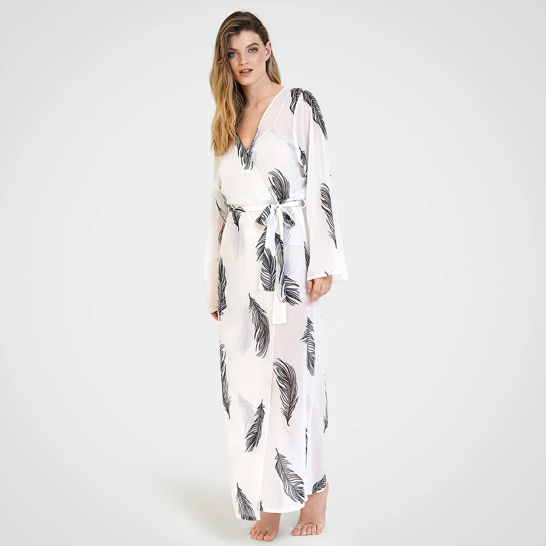 Bluebella - US Laurel Long Kimono White/Black Nightwear 7 Bluebella - US Laurel Long Kimono White/Black Nightwear