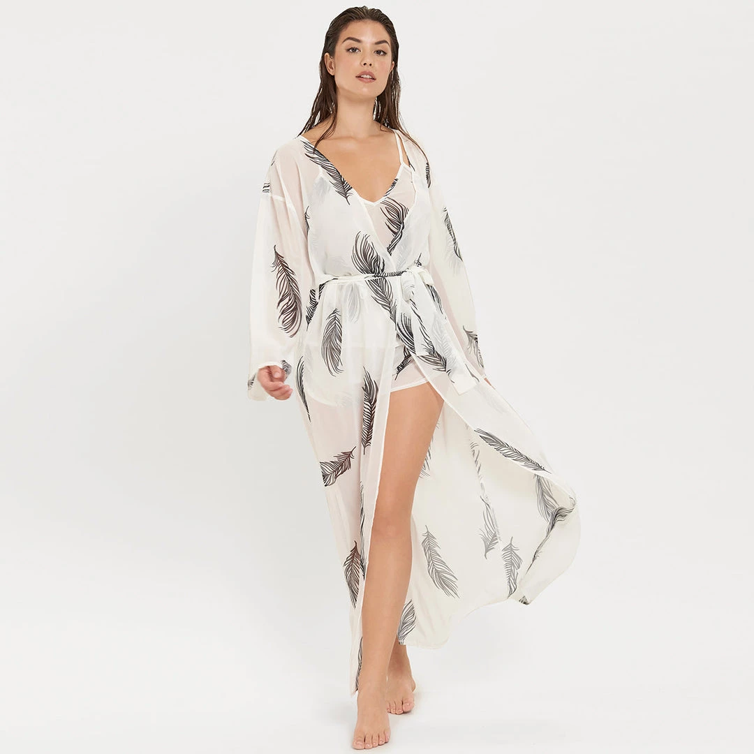 Bluebella - US Laurel Long Kimono White/Black Nightwear 8 Bluebella - US Laurel Long Kimono White/Black Nightwear