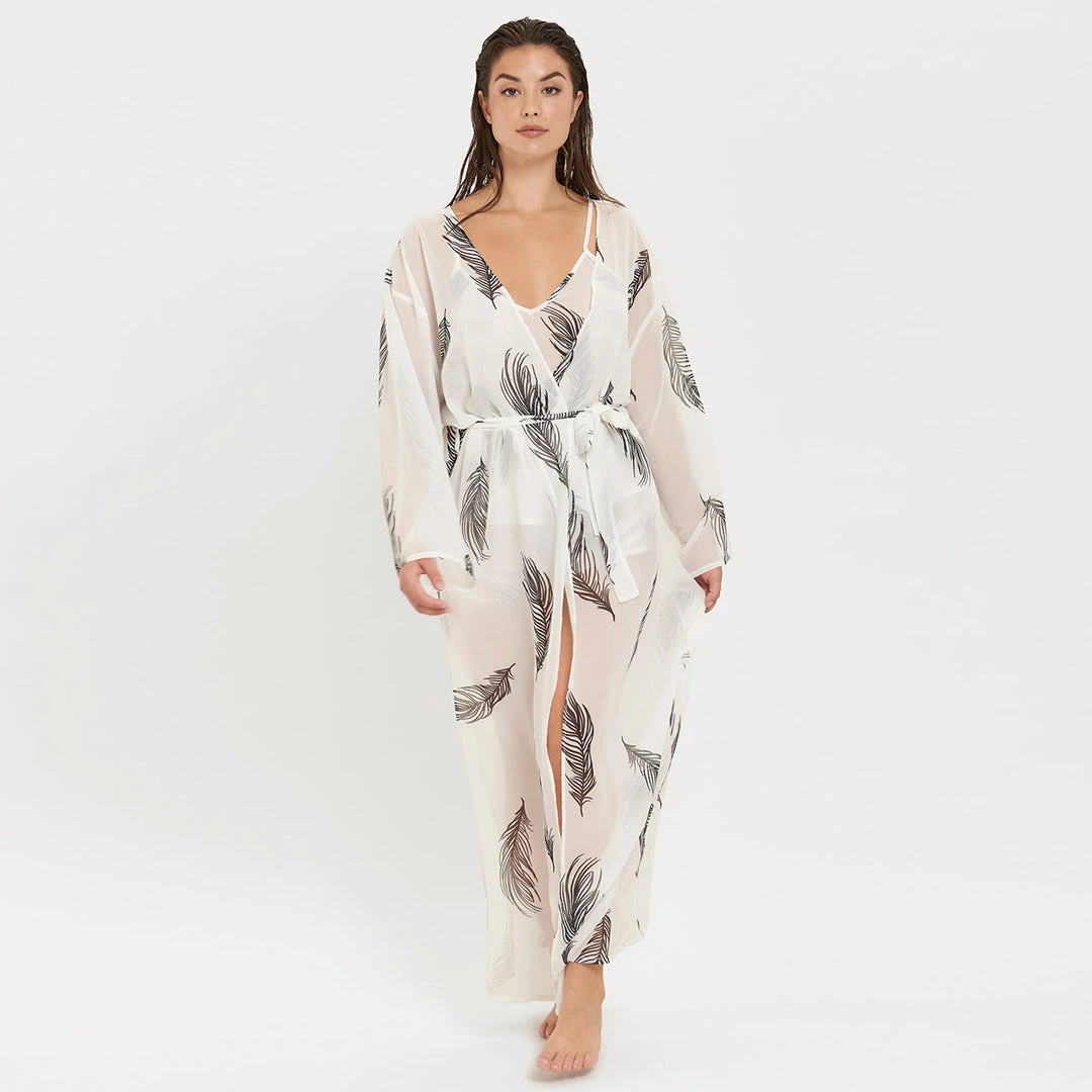 Bluebella - US Laurel Long Kimono White/Black Nightwear 10 Bluebella - US Laurel Long Kimono White/Black Nightwear