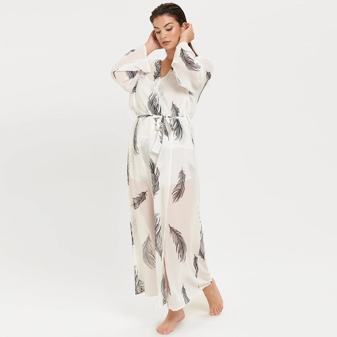 Bluebella - US Laurel Long Kimono White/Black Nightwear 12 Bluebella - US Laurel Long Kimono White/Black Nightwear