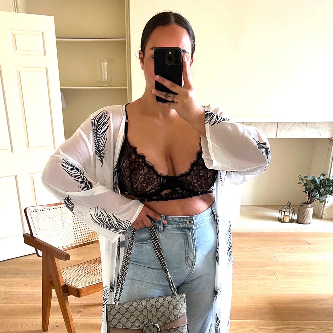 Bluebella - US Laurel Long Kimono White/Black Nightwear 16 Bluebella - US Laurel Long Kimono White/Black Nightwear